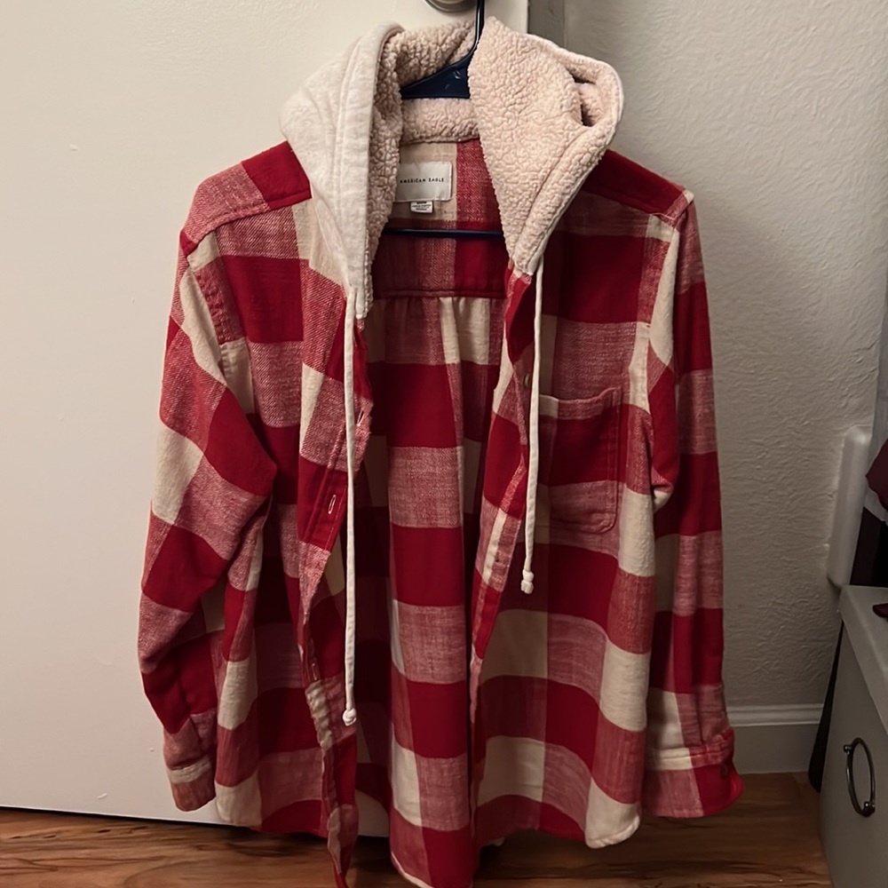 AE boyfriend flannel with fuzzy hood